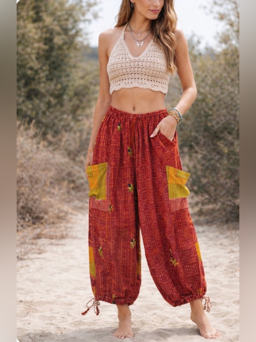 New‼️ Boho Kantha Bae 🔥 Karma Cargo Pants One Size Artisan Festival Patchwork